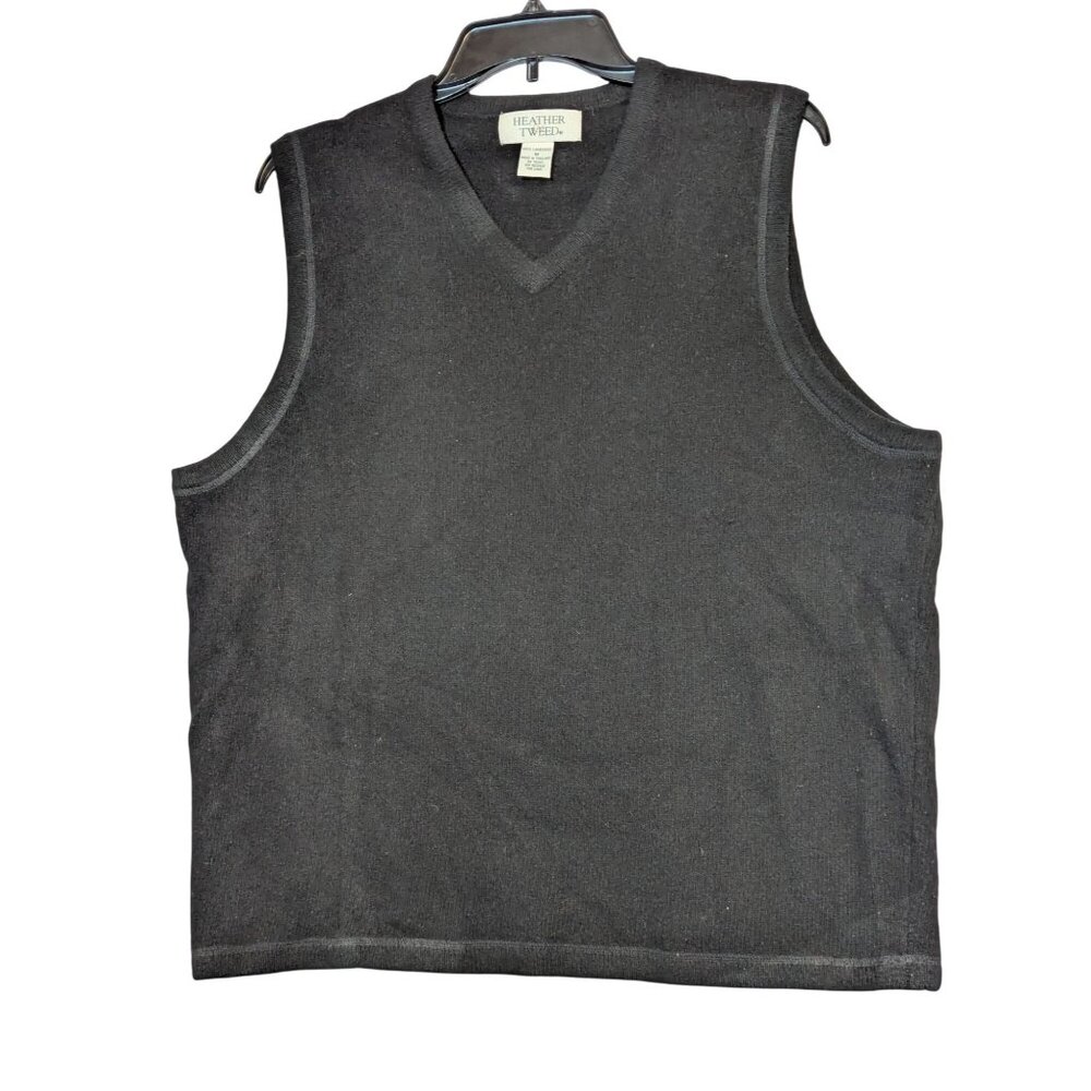 Heather Tweed Black Lambswool V-Neck Sweater Vest M Mens Warm Classic